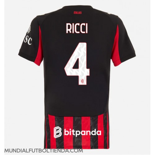 Camiseta AC Milan Samuele Ricci #4 Primera Equipación Replica 2025-26 para mujer mangas cortas